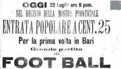 Bari, 22 giugno 1899: in via Nicolai si disputa la prima partita di calcio della storia